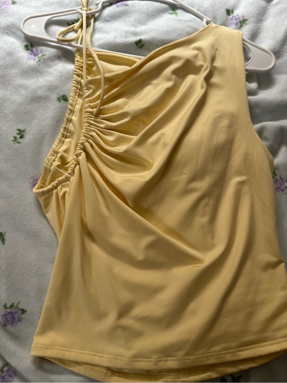 Yellow One-Shoulder Ruched Women’s Top - Picture 2 of 3